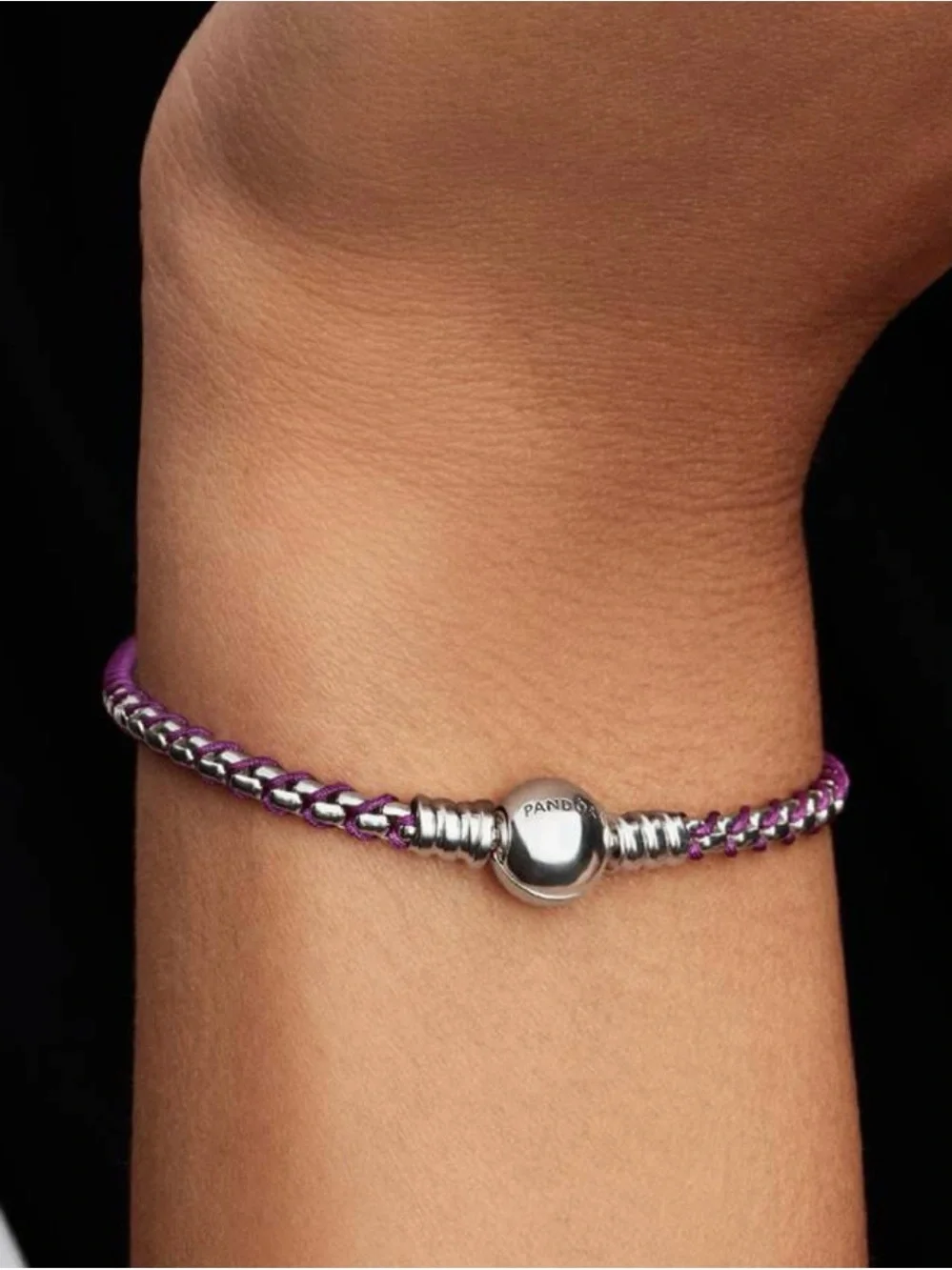 Pandora Purple Cord Box Chain Bracelet